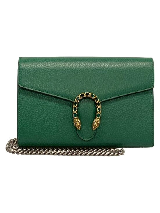 Gucci Handbags - Gucci Shoulder Bag Dionysus Green Chain Removable Strap Line Stone Leather